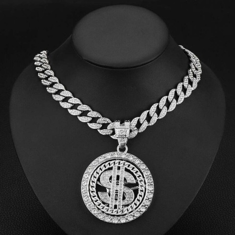 New Trendy Rotatable US Dollar Alloy Pendant Necklace for Men