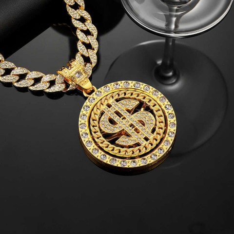 New Trendy Rotatable US Dollar Alloy Pendant Necklace for Men