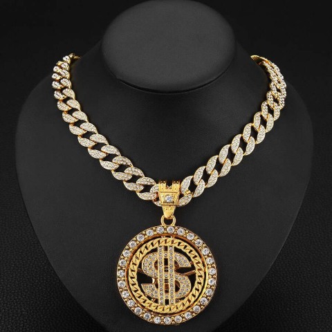 New Trendy Rotatable US Dollar Alloy Pendant Necklace for Men