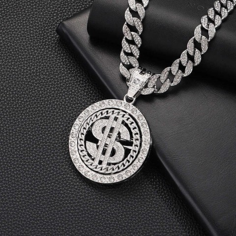 New Trendy Rotatable US Dollar Alloy Pendant Necklace for Men