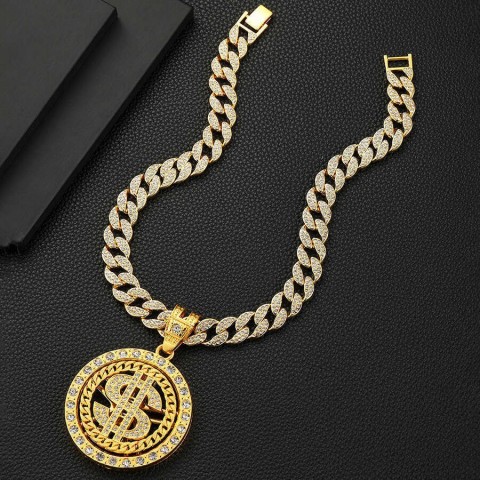New Trendy Rotatable US Dollar Alloy Pendant Necklace for Men