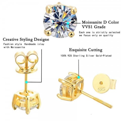 ALIZERO D Color Stud Earrings, Black Marasite, 18K Gold Plated, Women's Preppy Style