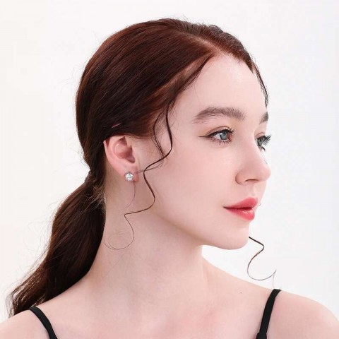 ALIZERO D Color Stud Earrings, Black Marasite, 18K Gold Plated, Women's Preppy Style