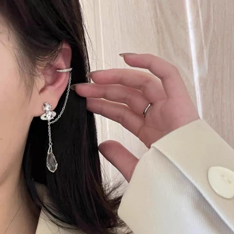 Vivienmes Westwood Bohemian White Gold Tassel Earrings for Women