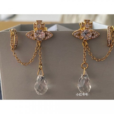 Vivienmes Westwood Bohemian White Gold Tassel Earrings for Women