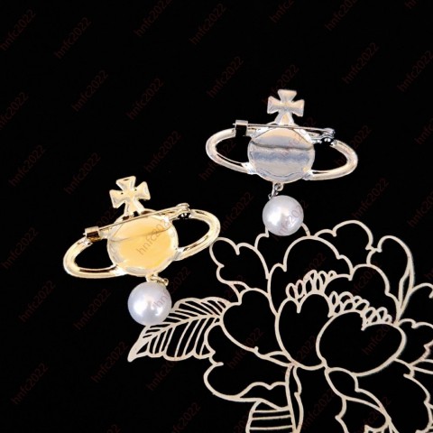 Luxury Designer Women's Gold & Silver Planet Brooch Pins