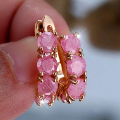 Elegant Pink Stone Hoop Earrings in Gold Tone for Women