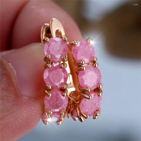 Elegant Pink Stone Hoop Earrings in Gold Tone for Women