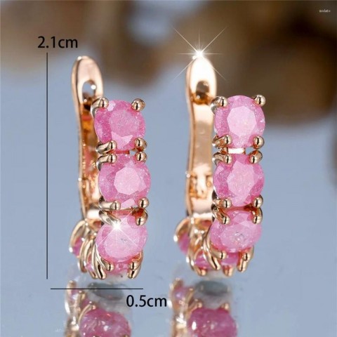 Elegant Pink Stone Hoop Earrings in Gold Tone for Women