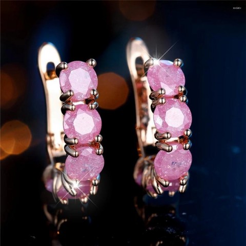 Elegant Pink Stone Hoop Earrings in Gold Tone for Women