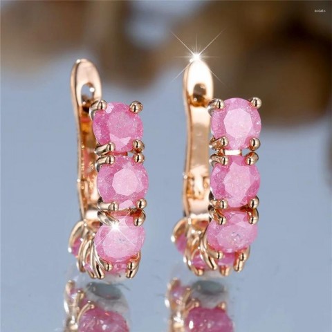 Elegant Pink Stone Hoop Earrings in Gold Tone for Women