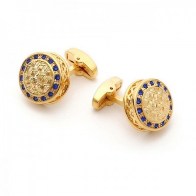 Men's Elegant Blue Silk Knot Cufflinks with Rhodium Plating