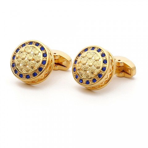 Men's Elegant Blue Silk Knot Cufflinks with Rhodium Plating