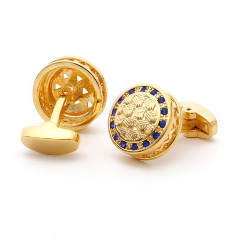 Men's Elegant Blue Silk Knot Cufflinks with Rhodium Plating