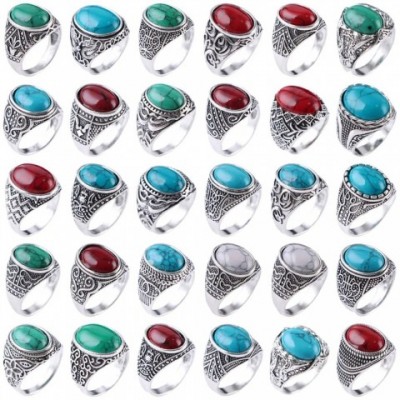 Vintage Geometry Turquoise Band Rings for Men Women