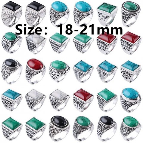 Vintage Geometry Turquoise Band Rings for Men Women