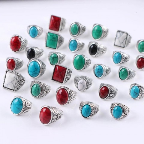 Vintage Geometry Turquoise Band Rings for Men Women