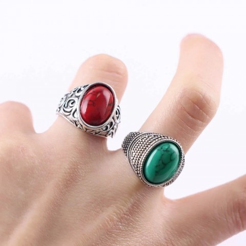 Vintage Geometry Turquoise Band Rings for Men Women