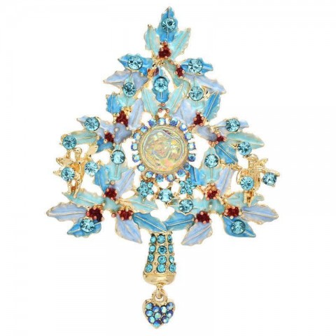 Wuli Women's Bohemian Brooch, Blue Christmas Tree Rhinestone Ornament, Elegant Party Accessory G230529