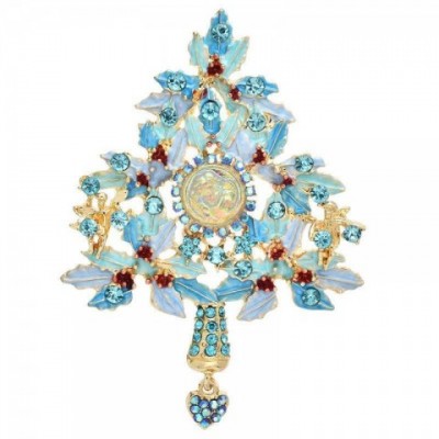 Wuli Women's Bohemian Brooch, Blue Christmas Tree Rhinestone Ornament, Elegant Party Accessory G230529