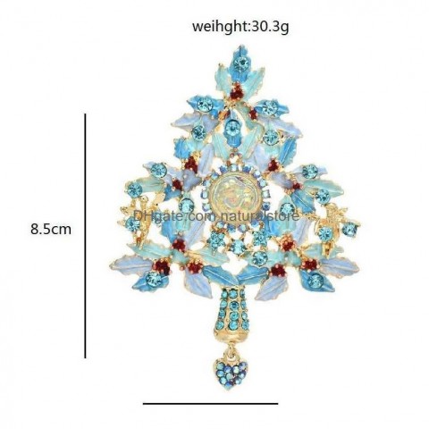 Wuli Women's Bohemian Brooch, Blue Christmas Tree Rhinestone Ornament, Elegant Party Accessory G230529