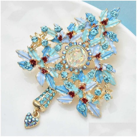 Wuli Women's Bohemian Brooch, Blue Christmas Tree Rhinestone Ornament, Elegant Party Accessory G230529