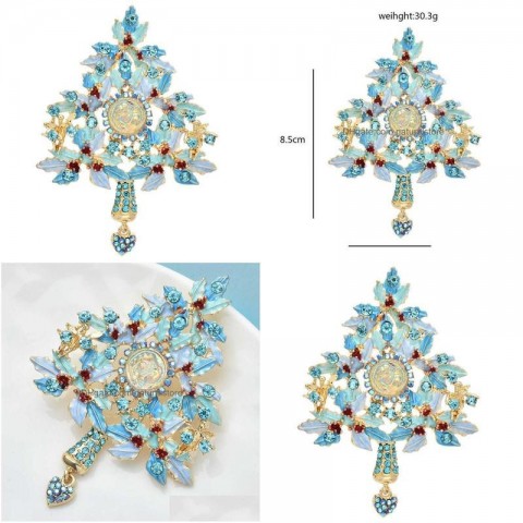 Wuli Women's Bohemian Brooch, Blue Christmas Tree Rhinestone Ornament, Elegant Party Accessory G230529