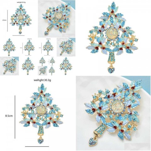 Wuli Women's Bohemian Brooch, Blue Christmas Tree Rhinestone Ornament, Elegant Party Accessory G230529