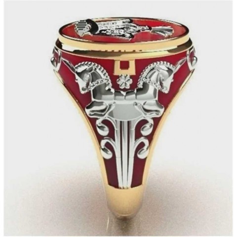 Milangirl Men's Two-Tone King Horse Band Ring for Fashion Punk Style