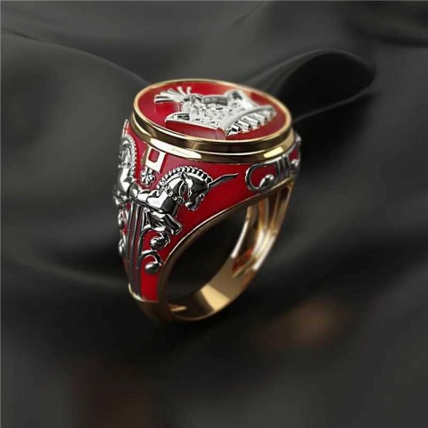 Milangirl Men's Two-Tone King Horse Band Ring for Fashion Punk Style