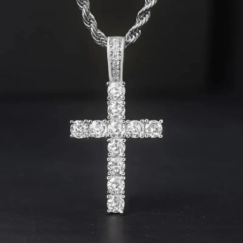 Huitan Twisted Chain Pendant Necklace for Women/Men, 60Cm Cubic Zirconia Cross Gift