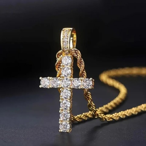 Huitan Twisted Chain Pendant Necklace for Women/Men, 60Cm Cubic Zirconia Cross Gift