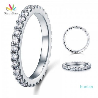 Peacock Star Eternity 925 Sterling Silver Wedding Band Ring, Available in Multiple Sizes