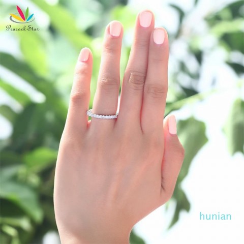 Peacock Star Eternity 925 Sterling Silver Wedding Band Ring, Available in Multiple Sizes