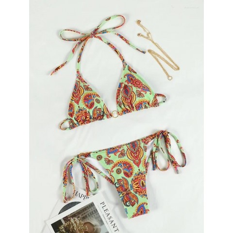 ZRTAK Women's Colorful Bandage Bikini Set, Halter Top, Minimalist Style