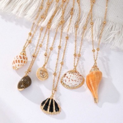 Anto Bohemian Gold Plated Shell Pendant Necklace - Women's 50cm Chain