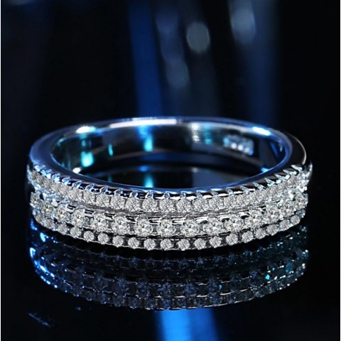 Drop Ship Sier Eternity Band: Women's 3-Row 5A Cubic Zirconia Wedding Ring