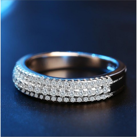 Drop Ship Sier Eternity Band: Women's 3-Row 5A Cubic Zirconia Wedding Ring