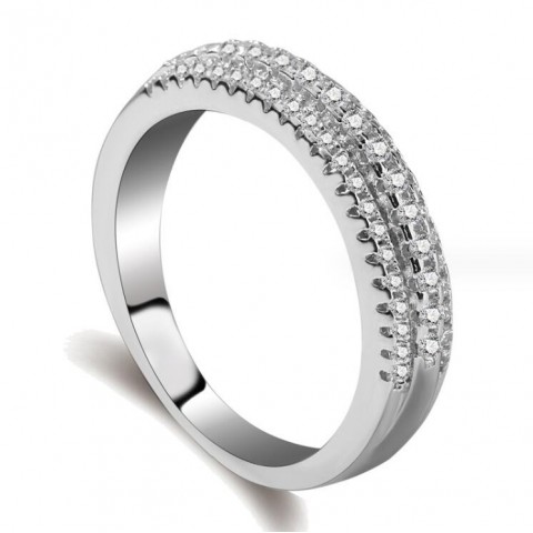 Drop Ship Sier Eternity Band: Women's 3-Row 5A Cubic Zirconia Wedding Ring