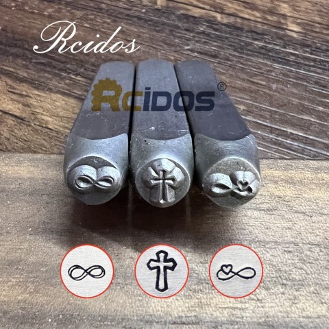 RCIDOS 6mm Stainless Steel Jewelry Stamp Set - Infinity Heart & Cross Design for DIY Bracelets