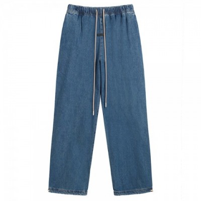 24SS Stylish Oversize Washed Denim Trousers with Elastic Waist for Men