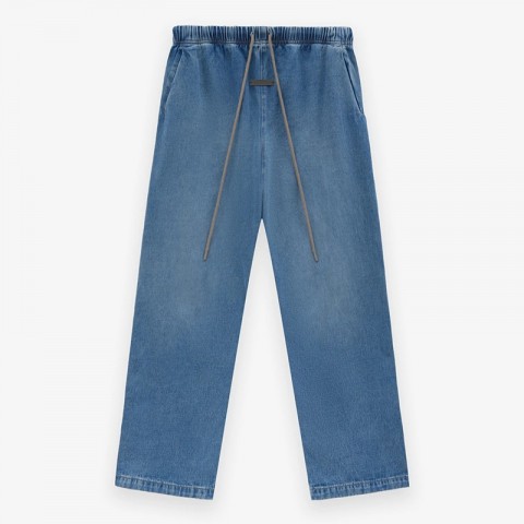24SS Stylish Oversize Washed Denim Trousers with Elastic Waist for Men