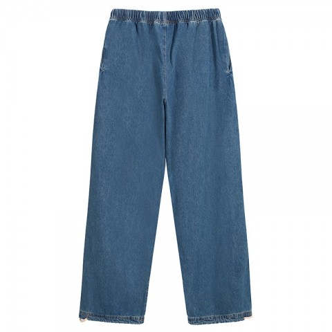 24SS Stylish Oversize Washed Denim Trousers with Elastic Waist for Men