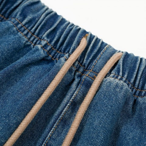 24SS Stylish Oversize Washed Denim Trousers with Elastic Waist for Men