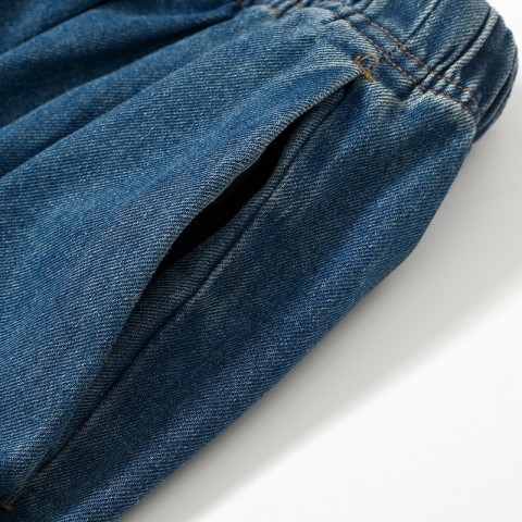 24SS Stylish Oversize Washed Denim Trousers with Elastic Waist for Men