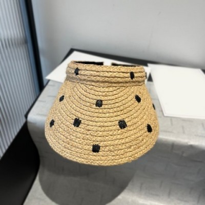 Wide Brim Bohemian Straw Hats with Black Dots for Women