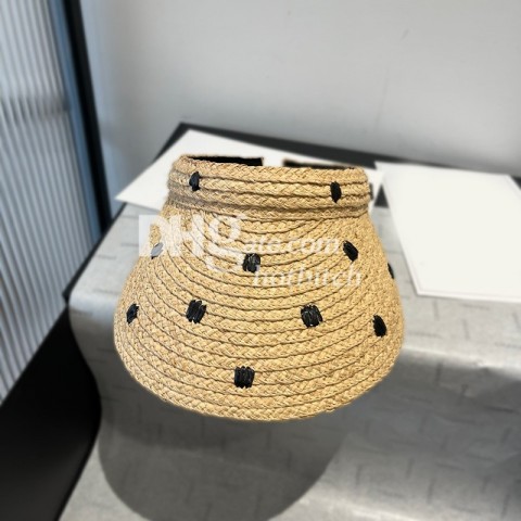 Wide Brim Bohemian Straw Hats with Black Dots for Women