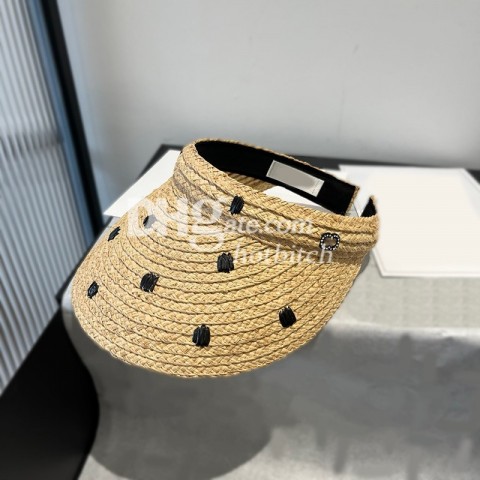 Wide Brim Bohemian Straw Hats with Black Dots for Women