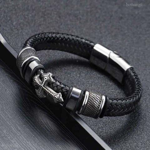 Jesus Cross Charm Bracelet for Men