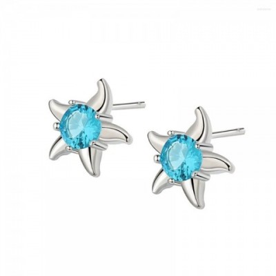 Ocean-Inspired Stud Earrings in Blue, Sterling Silver, Genuine Starfish Design for Women